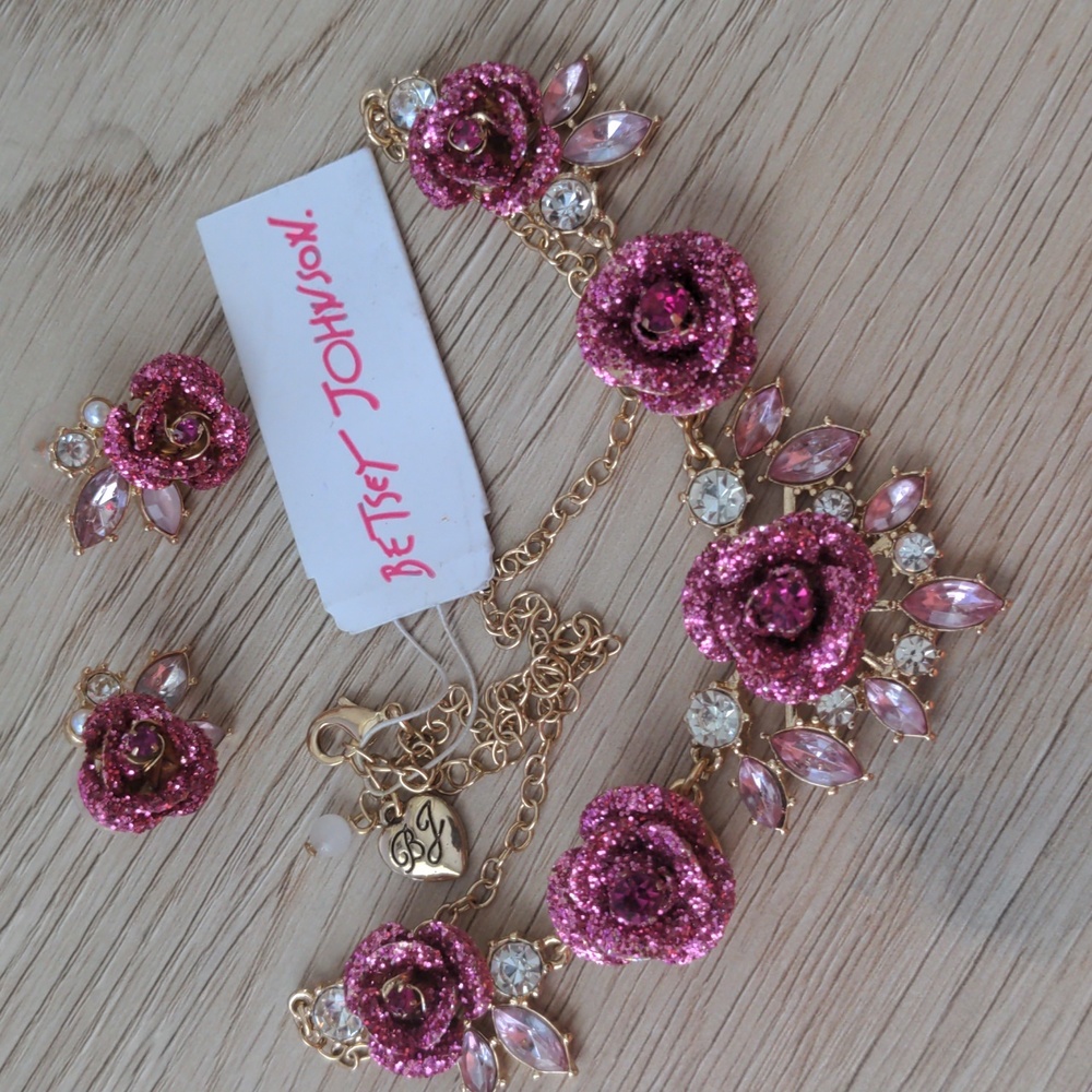 Betsey Johnson Rose Necklace & Earrings Set